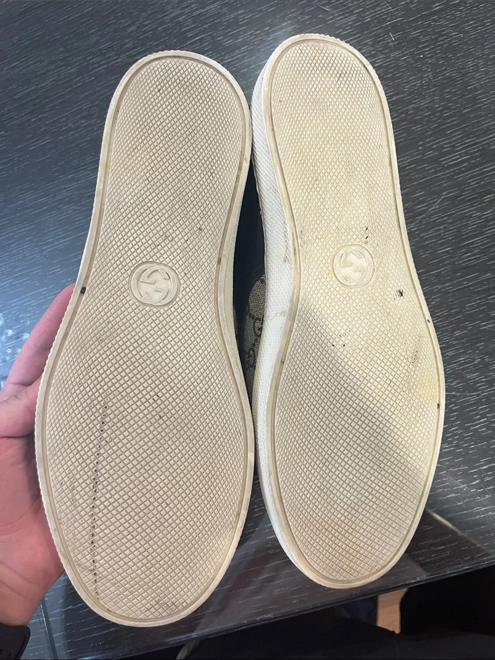Gucci Beige GG Supreme Canvas Slip-On Sneakers with Black Wolf Graphic